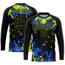 Загрузить изображение в средство просмотра галереи, Custom Black Black Neon Green-Royal Sublimation Soccer Uniform Jersey