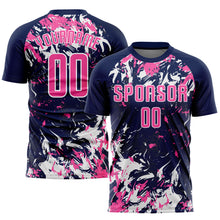 Load image into Gallery viewer, Custom Navy Pink-White Sublimation Soccer Uniform Jersey