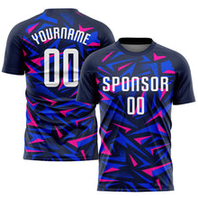Load image into Gallery viewer, Custom Navy White-Pink Sublimation Soccer Uniform Jersey