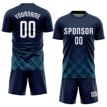 Load image into Gallery viewer, Custom Navy White-Teal Sublimation Soccer Uniform Jersey
