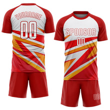 Загрузить изображение в средство просмотра галереи, Custom Red White-Gold Sublimation Soccer Uniform Jersey