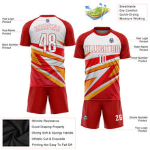 Загрузить изображение в средство просмотра галереи, Custom Red White-Gold Sublimation Soccer Uniform Jersey