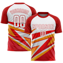 Загрузить изображение в средство просмотра галереи, Custom Red White-Gold Sublimation Soccer Uniform Jersey
