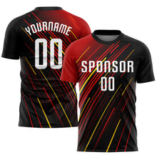 Load image into Gallery viewer, Custom Red White Black-Gold Sublimation Soccer Uniform Jersey
