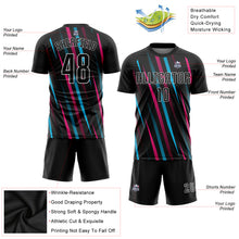 Загрузить изображение в средство просмотра галереи, Custom Black Black Light Blue-Pink Sublimation Soccer Uniform Jersey