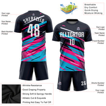 Load image into Gallery viewer, Custom Navy White Pink-Light Blue Sublimation Soccer Uniform Jersey