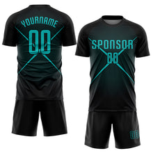 Laden Sie das Bild in den Galerie-Viewer, Custom Black Teal Sublimation Soccer Uniform Jersey