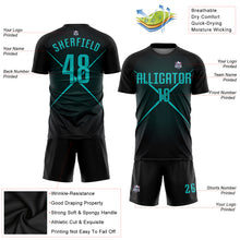 Laden Sie das Bild in den Galerie-Viewer, Custom Black Teal Sublimation Soccer Uniform Jersey