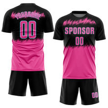 Laden Sie das Bild in den Galerie-Viewer, Custom Black Pink-Light Blue Sublimation Soccer Uniform Jersey
