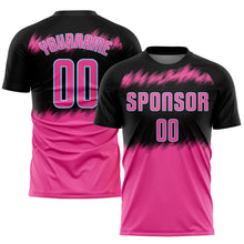 Laden Sie das Bild in den Galerie-Viewer, Custom Black Pink-Light Blue Sublimation Soccer Uniform Jersey