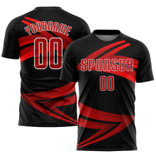 Load image into Gallery viewer, Custom Black Red-White Sublimation Soccer Uniform Jersey