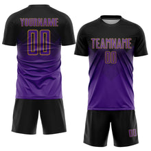 Загрузить изображение в средство просмотра галереи, Custom Black Purple-Old Gold Sublimation Soccer Uniform Jersey