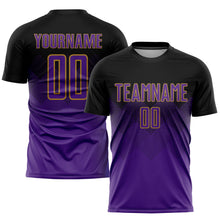 Загрузить изображение в средство просмотра галереи, Custom Black Purple-Old Gold Sublimation Soccer Uniform Jersey