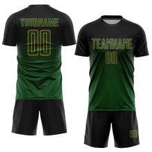Laden Sie das Bild in den Galerie-Viewer, Custom Black Green-Old Gold Sublimation Soccer Uniform Jersey