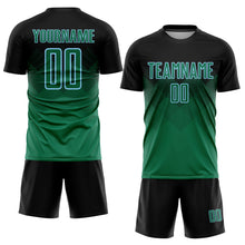 Laden Sie das Bild in den Galerie-Viewer, Custom Black Kelly Green-Light Blue Sublimation Soccer Uniform Jersey