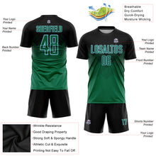 Laden Sie das Bild in den Galerie-Viewer, Custom Black Kelly Green-Light Blue Sublimation Soccer Uniform Jersey