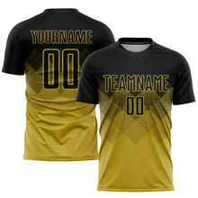 Laden Sie das Bild in den Galerie-Viewer, Custom Old Gold Black Sublimation Soccer Uniform Jersey