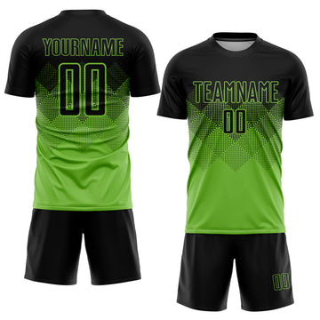 Custom Neon Green Black Sublimation Soccer Uniform Jersey