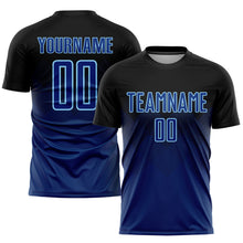 Laden Sie das Bild in den Galerie-Viewer, Custom Black US Navy Blue-Light Blue Sublimation Soccer Uniform Jersey