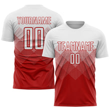 Laden Sie das Bild in den Galerie-Viewer, Custom Red White Sublimation Soccer Uniform Jersey