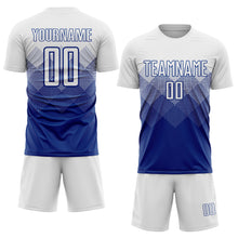 Laden Sie das Bild in den Galerie-Viewer, Custom Royal White Sublimation Soccer Uniform Jersey