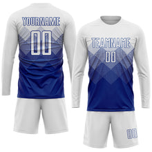 Laden Sie das Bild in den Galerie-Viewer, Custom Royal White Sublimation Soccer Uniform Jersey