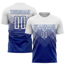 Laden Sie das Bild in den Galerie-Viewer, Custom Royal White Sublimation Soccer Uniform Jersey