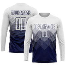 Laden Sie das Bild in den Galerie-Viewer, Custom Navy White Sublimation Soccer Uniform Jersey