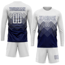 Laden Sie das Bild in den Galerie-Viewer, Custom Navy White Sublimation Soccer Uniform Jersey