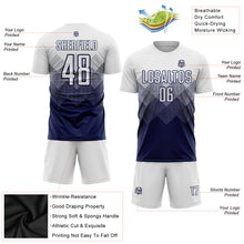 Laden Sie das Bild in den Galerie-Viewer, Custom Navy White Sublimation Soccer Uniform Jersey