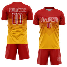Laden Sie das Bild in den Galerie-Viewer, Custom Gold Red-White Sublimation Soccer Uniform Jersey