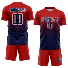 Laden Sie das Bild in den Galerie-Viewer, Custom Red Navy-White Sublimation Soccer Uniform Jersey
