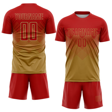 Custom Old Gold Red Sublimation Soccer Uniform Jersey