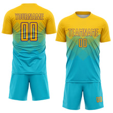 Загрузить изображение в средство просмотра галереи, Custom Lakes Blue Gold-Purple Sublimation Soccer Uniform Jersey