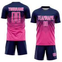 Laden Sie das Bild in den Galerie-Viewer, Custom Navy Pink-White Sublimation Soccer Uniform Jersey