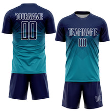 Laden Sie das Bild in den Galerie-Viewer, Custom Teal Navy-White Sublimation Soccer Uniform Jersey
