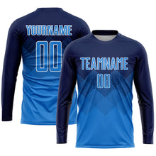 Laden Sie das Bild in den Galerie-Viewer, Custom Navy Powder Blue-White Sublimation Soccer Uniform Jersey