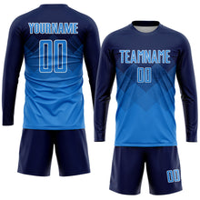 Laden Sie das Bild in den Galerie-Viewer, Custom Navy Powder Blue-White Sublimation Soccer Uniform Jersey