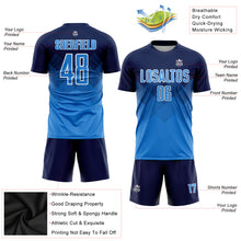 Laden Sie das Bild in den Galerie-Viewer, Custom Navy Powder Blue-White Sublimation Soccer Uniform Jersey