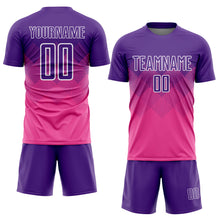Laden Sie das Bild in den Galerie-Viewer, Custom Pink Purple-White Sublimation Soccer Uniform Jersey