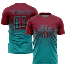 Laden Sie das Bild in den Galerie-Viewer, Custom Teal Crimson Sublimation Soccer Uniform Jersey