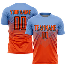 Laden Sie das Bild in den Galerie-Viewer, Custom Light Blue Orange-Black Sublimation Soccer Uniform Jersey