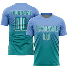 Laden Sie das Bild in den Galerie-Viewer, Custom Light Blue Teal-Cream Sublimation Soccer Uniform Jersey