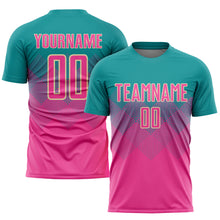 Laden Sie das Bild in den Galerie-Viewer, Custom Teal Pink-Cream Sublimation Soccer Uniform Jersey