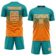 Laden Sie das Bild in den Galerie-Viewer, Custom Teal Bay Orange-White Sublimation Soccer Uniform Jersey