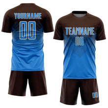 Laden Sie das Bild in den Galerie-Viewer, Custom Brown Powder Blue-Cream Sublimation Soccer Uniform Jersey