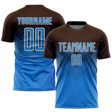 Laden Sie das Bild in den Galerie-Viewer, Custom Brown Powder Blue-Cream Sublimation Soccer Uniform Jersey