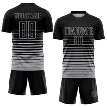 Charger l'image dans la galerie, Custom Black Gray Pinstripe Fade Fashion Sublimation Soccer Uniform Jersey