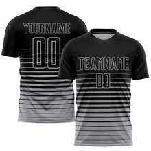 Charger l'image dans la galerie, Custom Black Gray Pinstripe Fade Fashion Sublimation Soccer Uniform Jersey