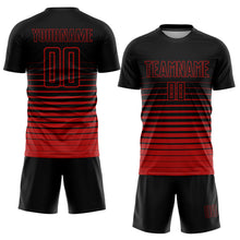 Charger l'image dans la galerie, Custom Black Red Pinstripe Fade Fashion Sublimation Soccer Uniform Jersey